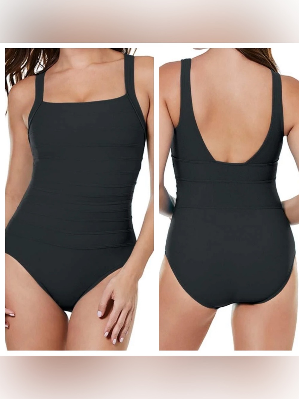 NWT! Miraclesuit Square Neck Bandit Tummy Control One Piece Swimsuit - Black